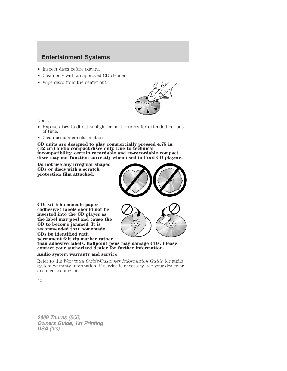 Entertainment systems | FORD 2009 Taurus v.1 User Manual | Page 40 / 336