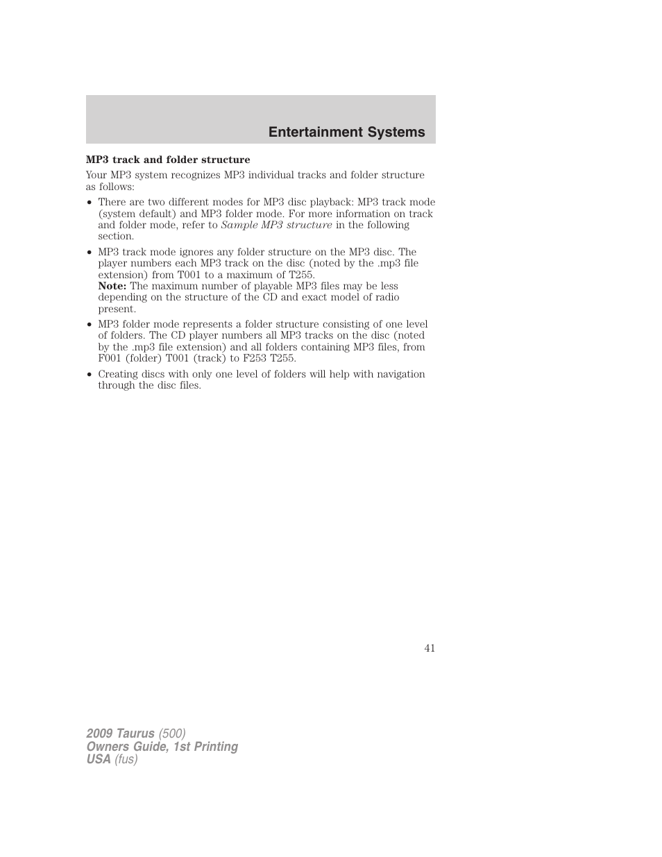 Entertainment systems | FORD 2009 Taurus v.1 User Manual | Page 41 / 336