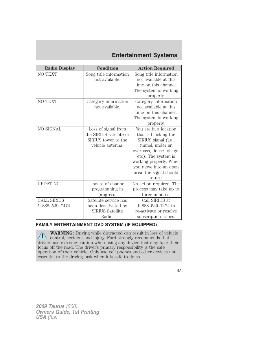 Family entertainment dvd system (if equipped), Family entertainment system, Entertainment systems | FORD 2009 Taurus v.1 User Manual | Page 45 / 336