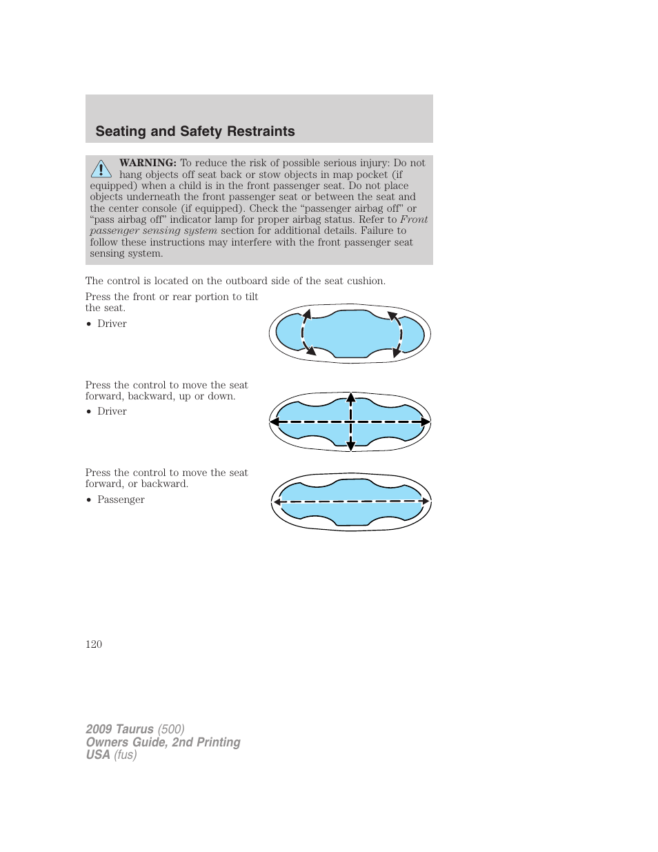 Seating and safety restraints | FORD 2009 Taurus v.2 User Manual | Page 120 / 308