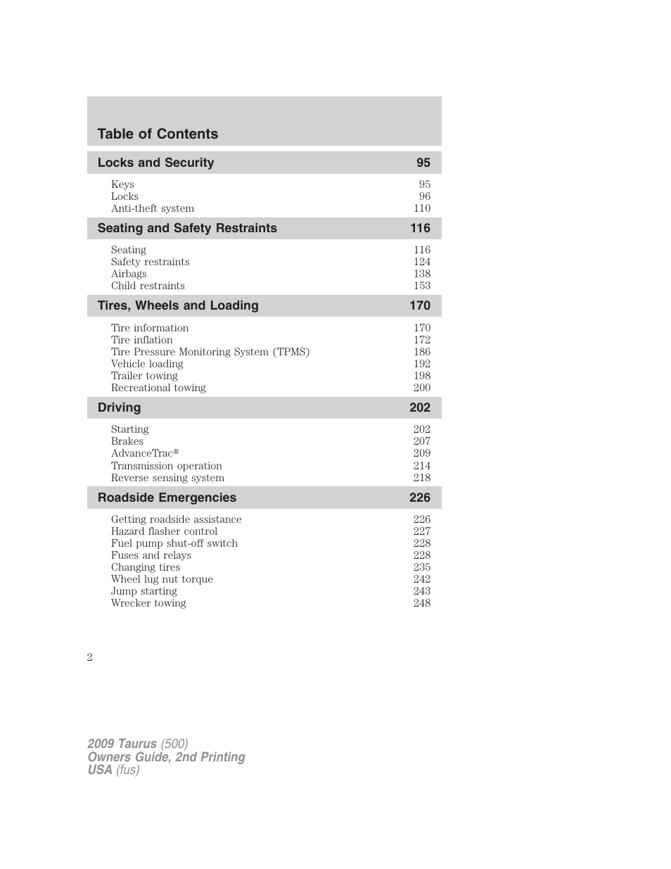 FORD 2009 Taurus v.2 User Manual | Page 2 / 308