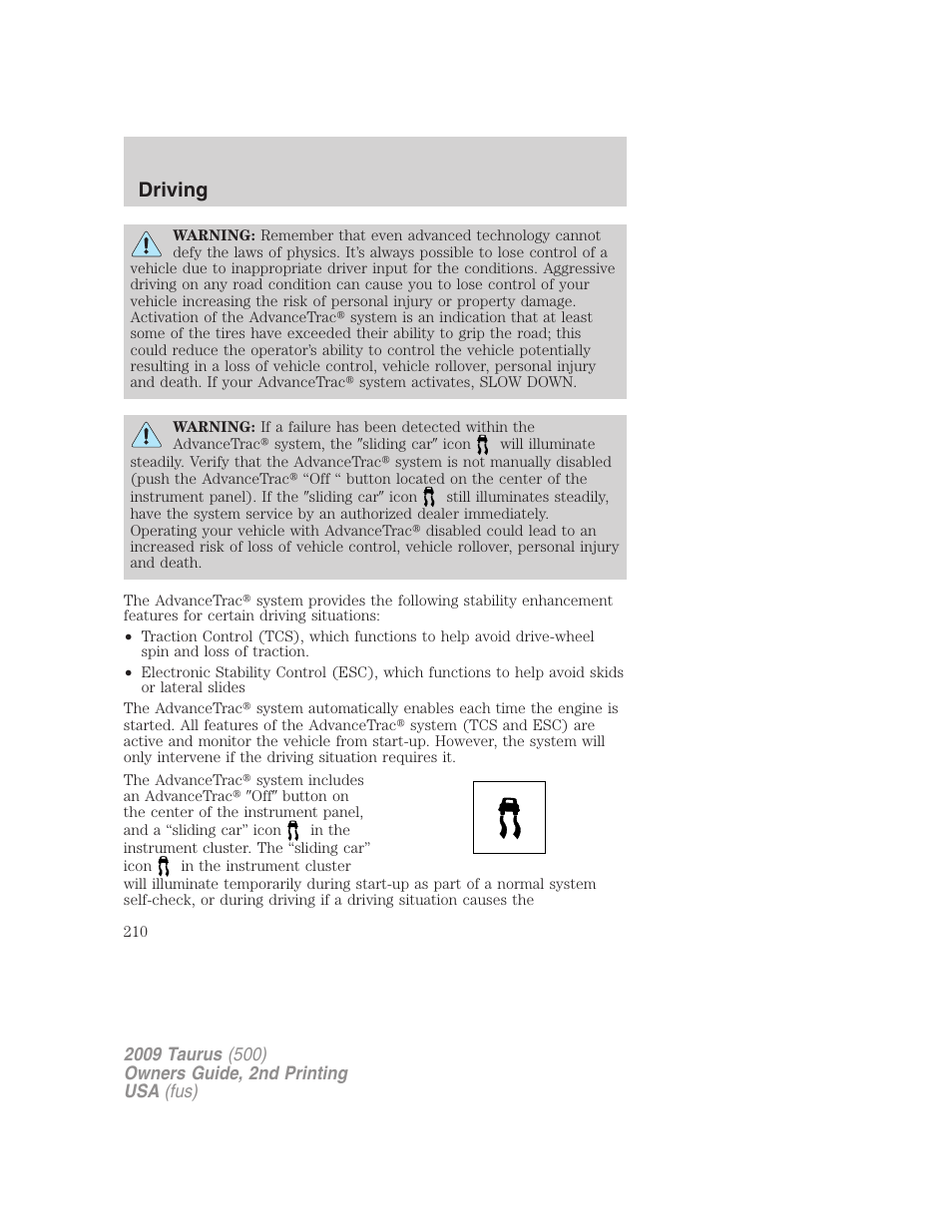 Driving | FORD 2009 Taurus v.2 User Manual | Page 210 / 308