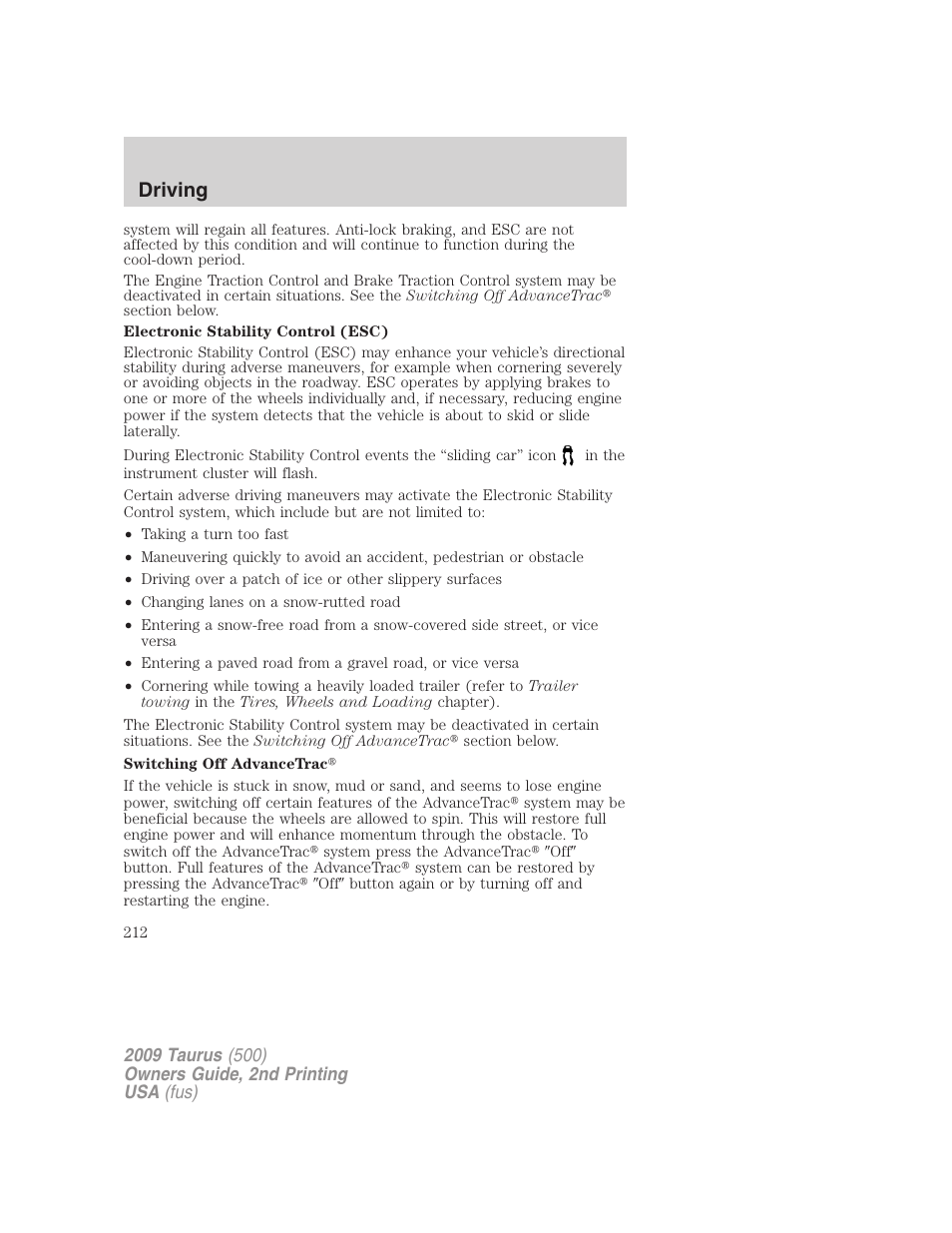 Driving | FORD 2009 Taurus v.2 User Manual | Page 212 / 308
