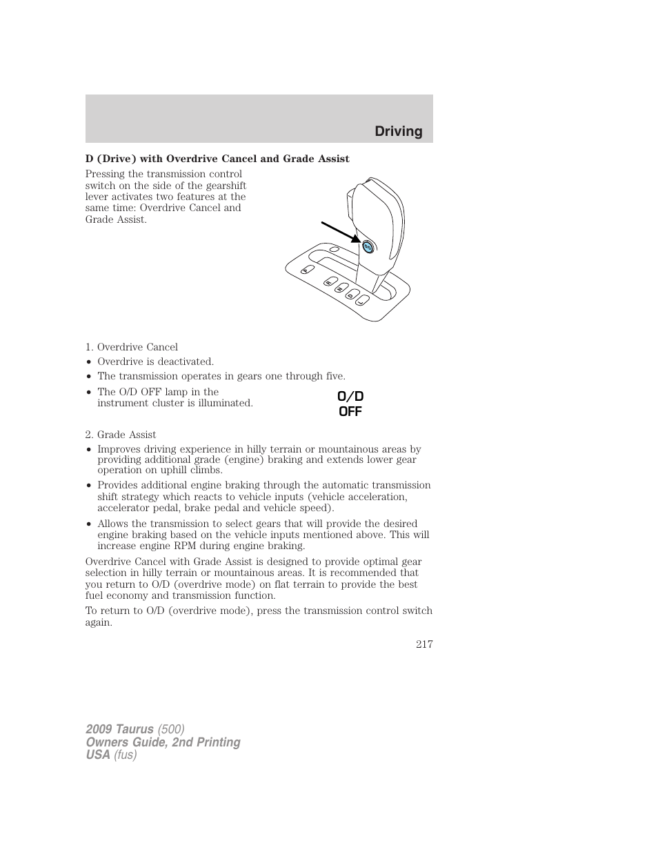Driving | FORD 2009 Taurus v.2 User Manual | Page 217 / 308