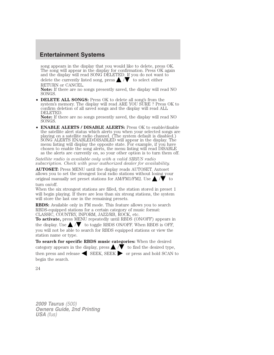 Entertainment systems | FORD 2009 Taurus v.2 User Manual | Page 24 / 308