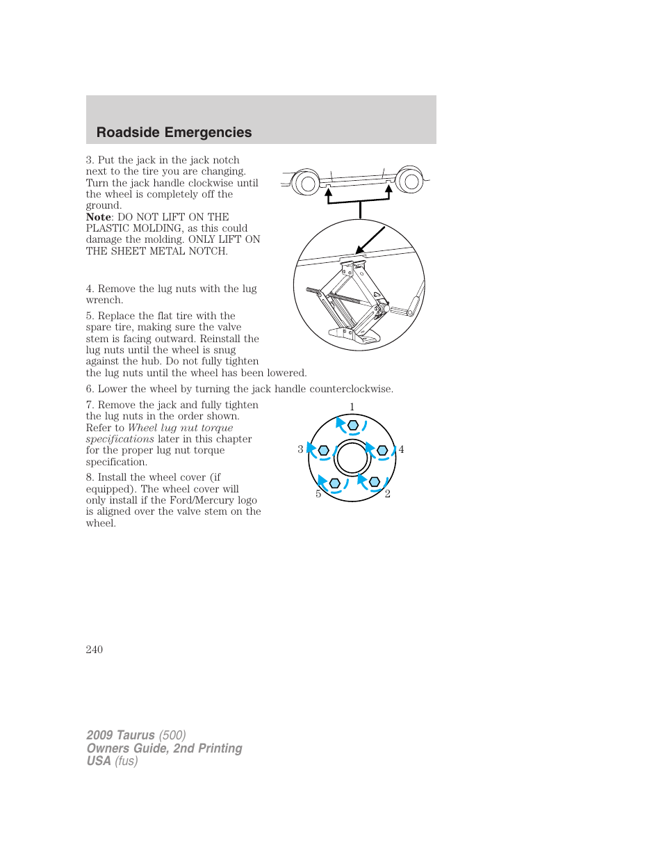 Roadside emergencies | FORD 2009 Taurus v.2 User Manual | Page 240 / 308