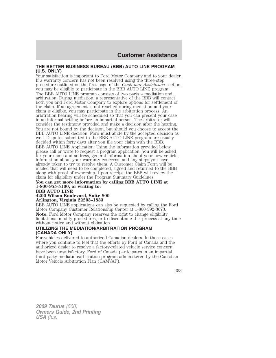 FORD 2009 Taurus v.2 User Manual | Page 253 / 308