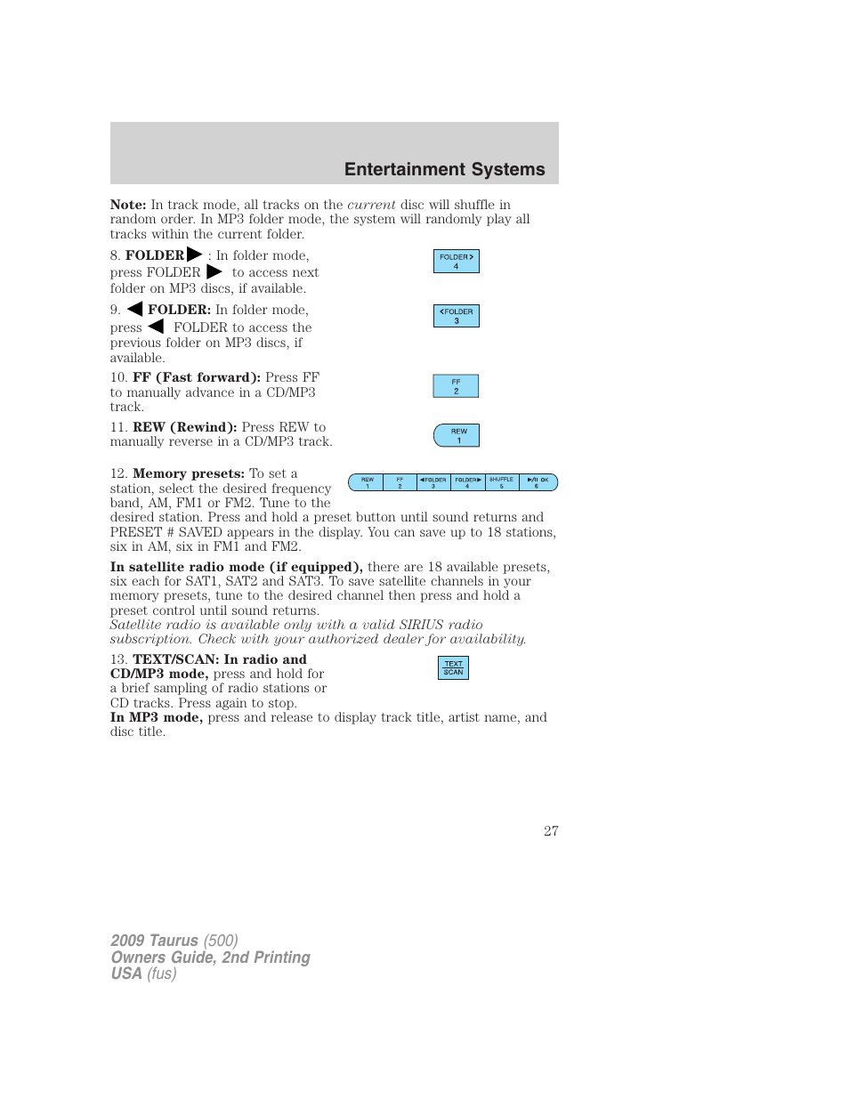 Entertainment systems | FORD 2009 Taurus v.2 User Manual | Page 27 / 308
