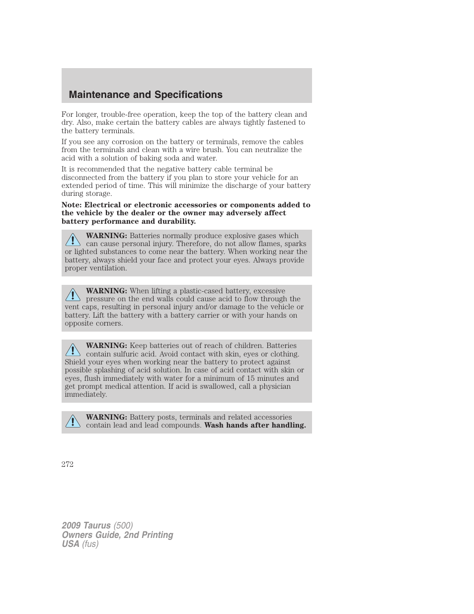 Maintenance and specifications | FORD 2009 Taurus v.2 User Manual | Page 272 / 308