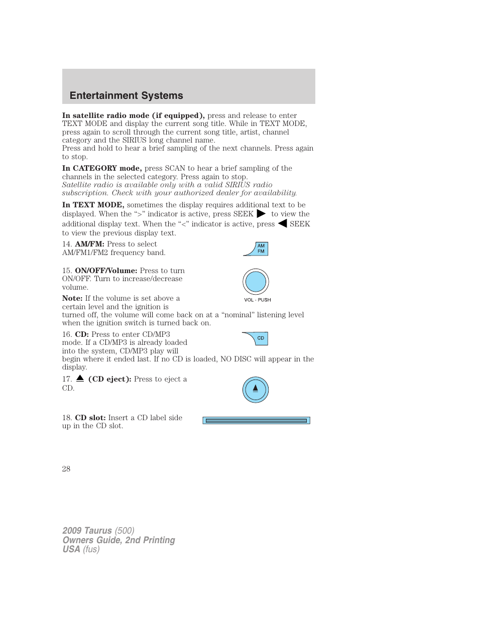 Entertainment systems | FORD 2009 Taurus v.2 User Manual | Page 28 / 308