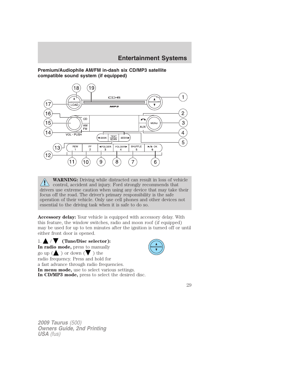 Am/fm stereo with in-dash six cd, Entertainment systems | FORD 2009 Taurus v.2 User Manual | Page 29 / 308