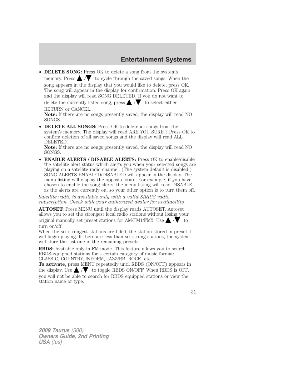 Entertainment systems | FORD 2009 Taurus v.2 User Manual | Page 31 / 308