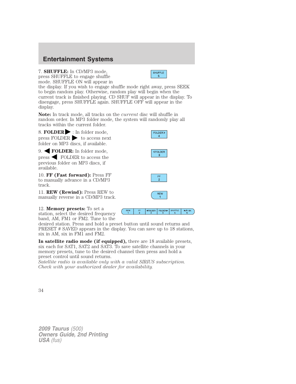 Entertainment systems | FORD 2009 Taurus v.2 User Manual | Page 34 / 308