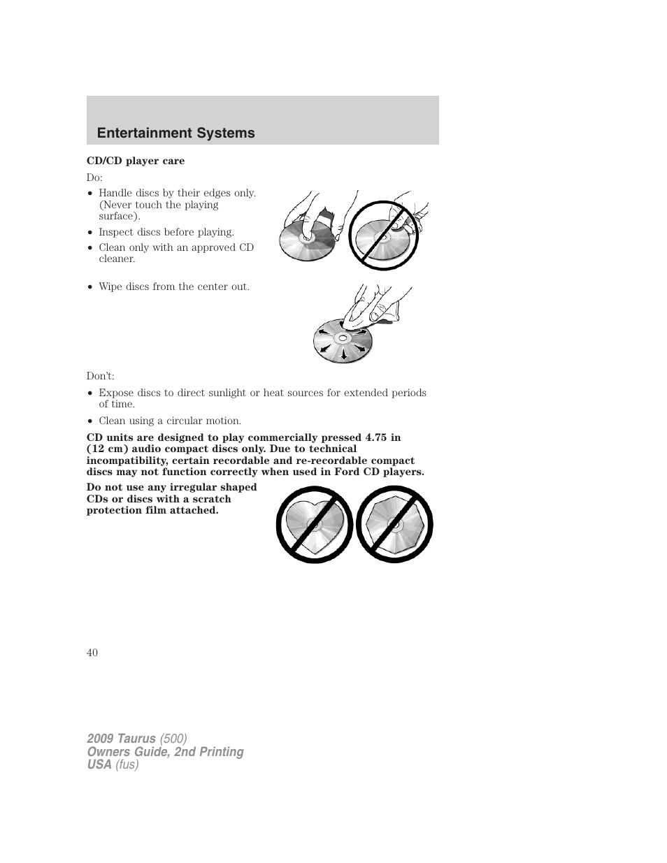 Entertainment systems | FORD 2009 Taurus v.2 User Manual | Page 40 / 308