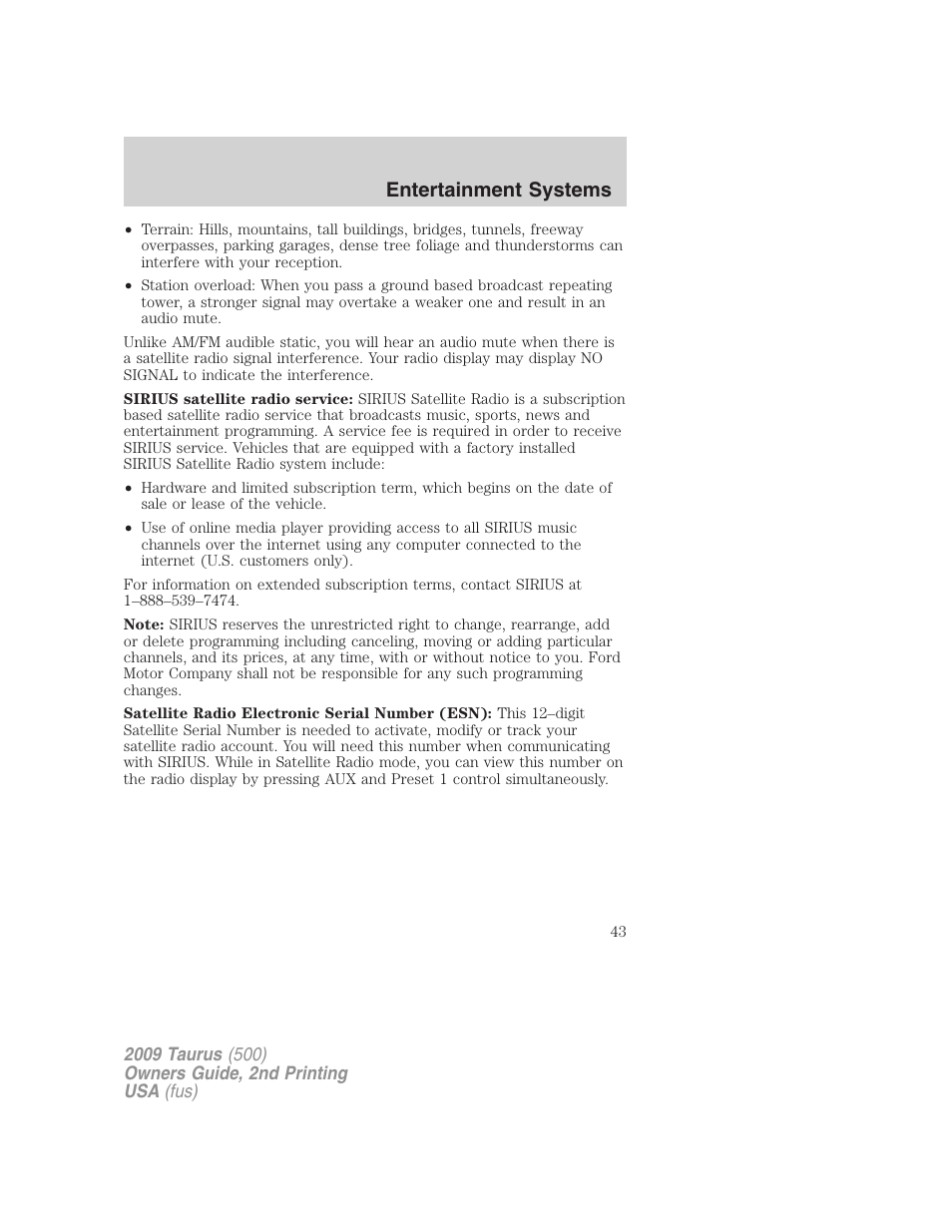 Entertainment systems | FORD 2009 Taurus v.2 User Manual | Page 43 / 308
