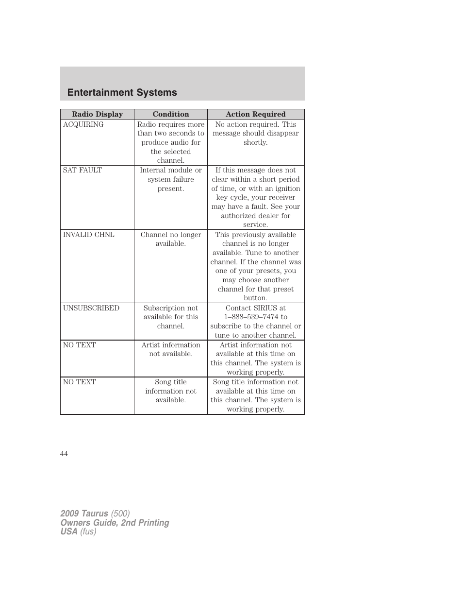 Entertainment systems | FORD 2009 Taurus v.2 User Manual | Page 44 / 308