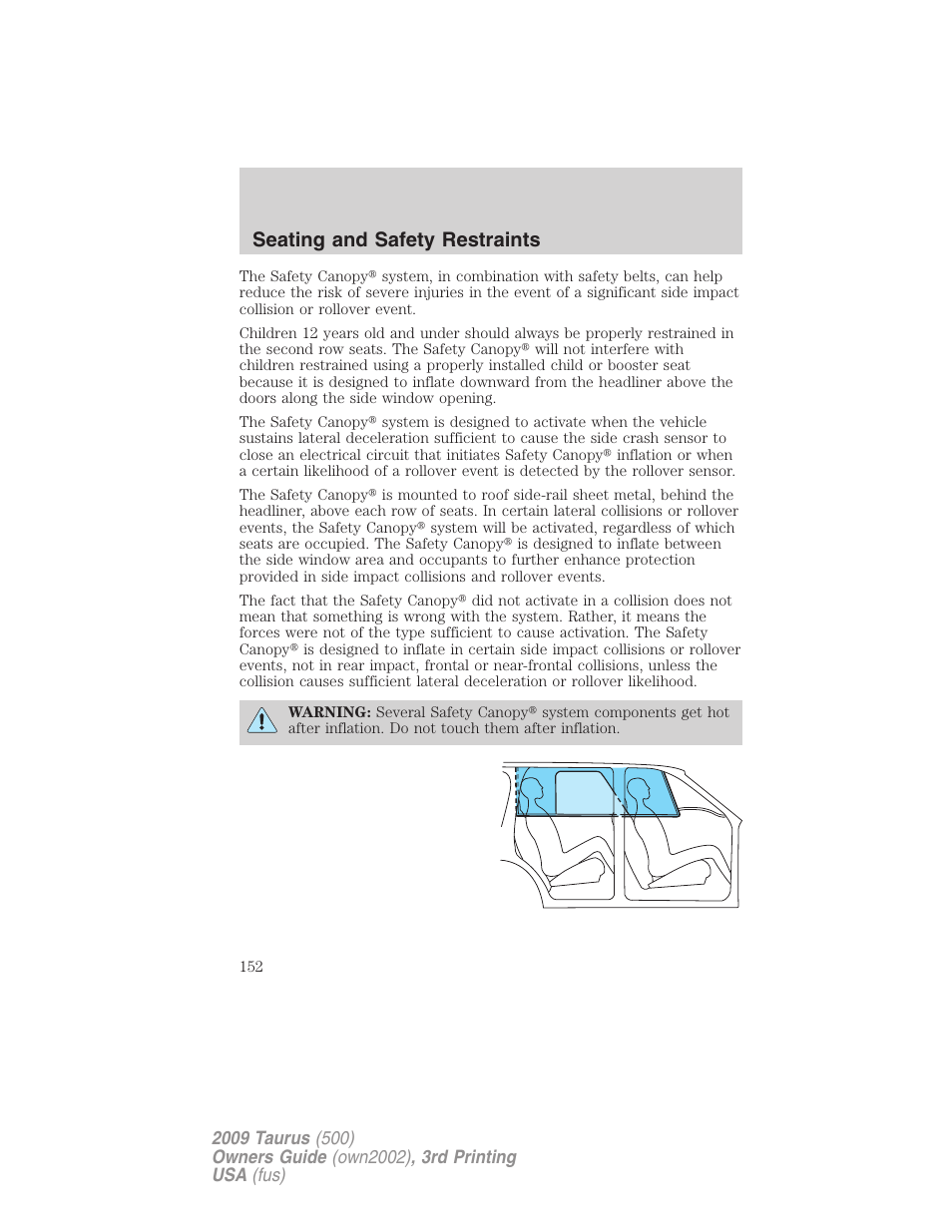 Seating and safety restraints | FORD 2009 Taurus v.3 User Manual | Page 152 / 309