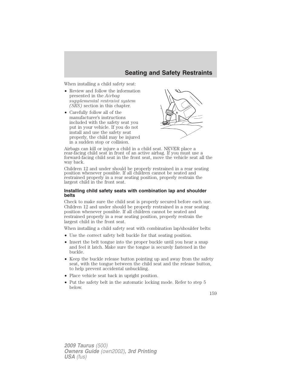 Seating and safety restraints | FORD 2009 Taurus v.3 User Manual | Page 159 / 309