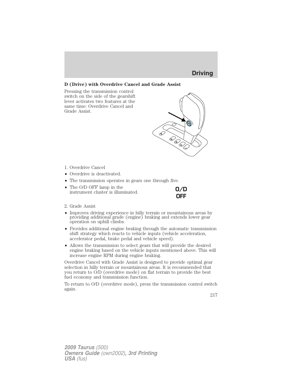 Driving | FORD 2009 Taurus v.3 User Manual | Page 217 / 309