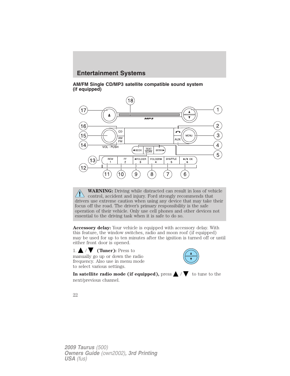 Am/fm stereo with cd, Entertainment systems | FORD 2009 Taurus v.3 User Manual | Page 22 / 309