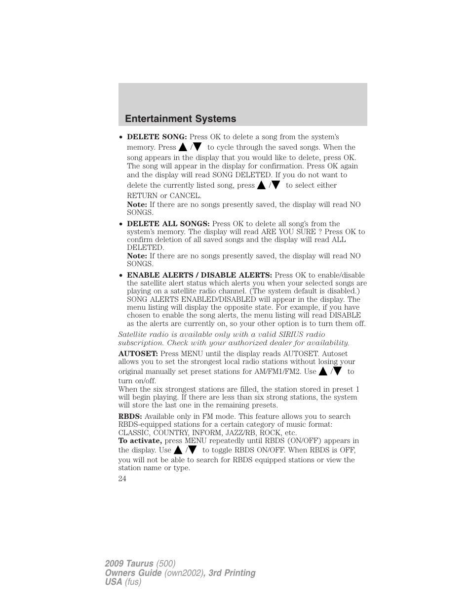 Entertainment systems | FORD 2009 Taurus v.3 User Manual | Page 24 / 309