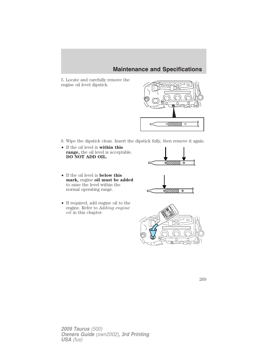 Maintenance and specifications | FORD 2009 Taurus v.3 User Manual | Page 269 / 309