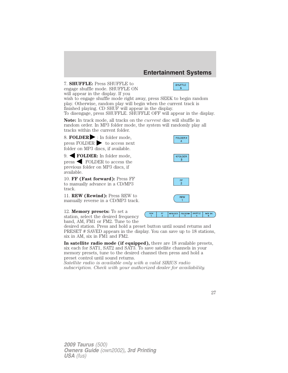 Entertainment systems | FORD 2009 Taurus v.3 User Manual | Page 27 / 309