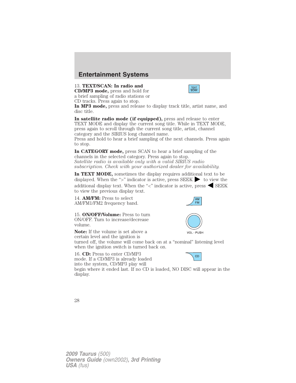Entertainment systems | FORD 2009 Taurus v.3 User Manual | Page 28 / 309