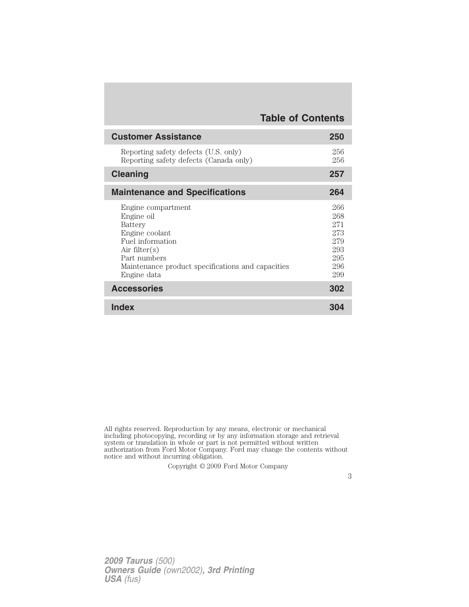 FORD 2009 Taurus v.3 User Manual | Page 3 / 309