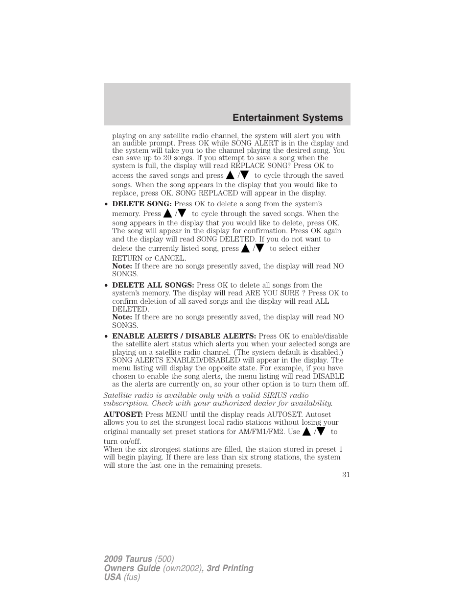 Entertainment systems | FORD 2009 Taurus v.3 User Manual | Page 31 / 309