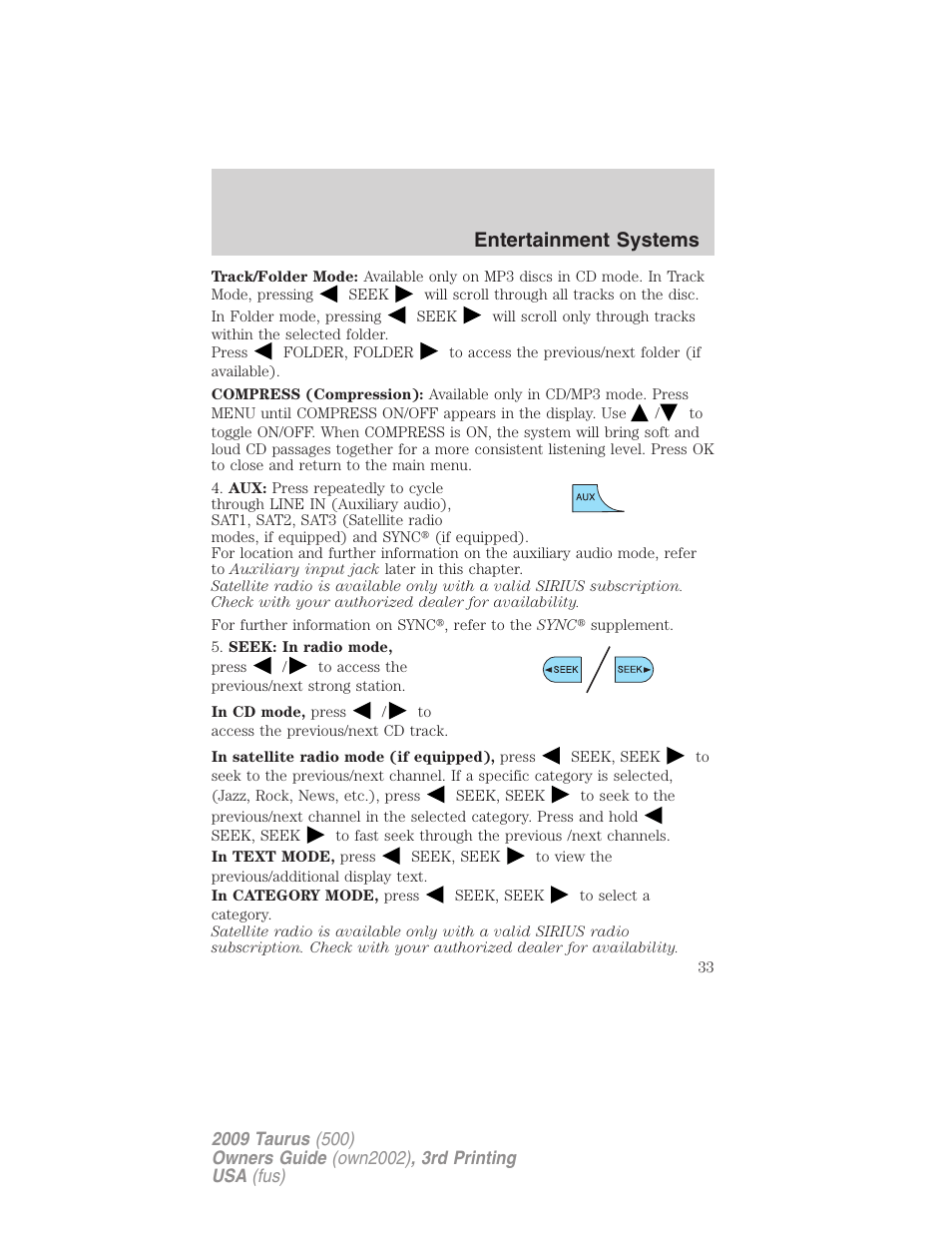 Entertainment systems | FORD 2009 Taurus v.3 User Manual | Page 33 / 309