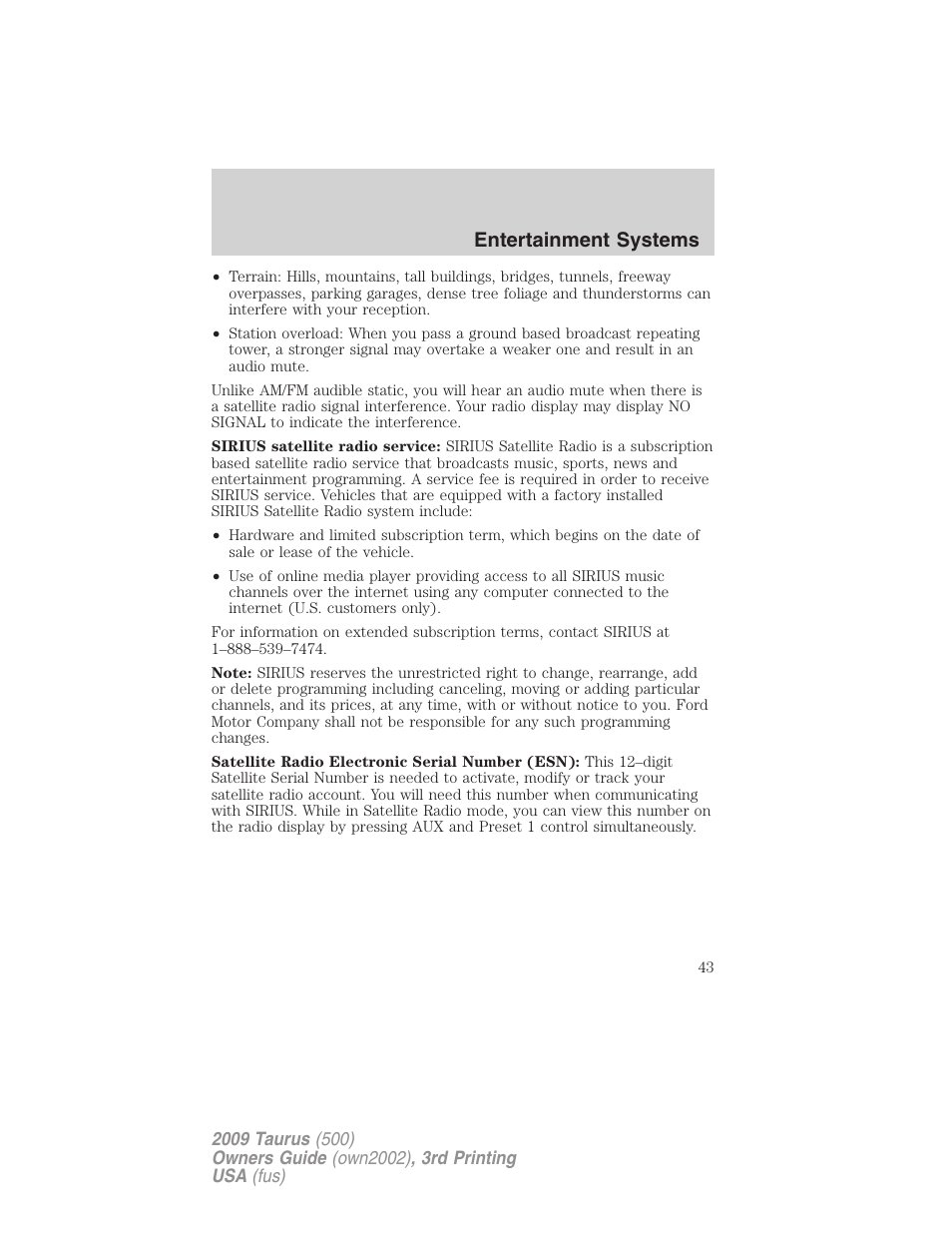 Entertainment systems | FORD 2009 Taurus v.3 User Manual | Page 43 / 309