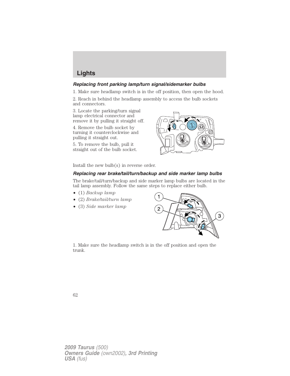 Lights | FORD 2009 Taurus v.3 User Manual | Page 62 / 309