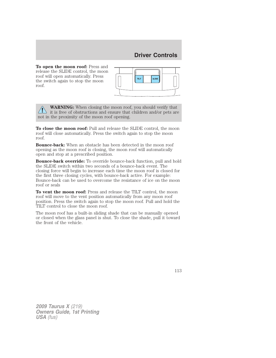 Driver controls | FORD 2009 Taurus X v.1 User Manual | Page 113 / 360