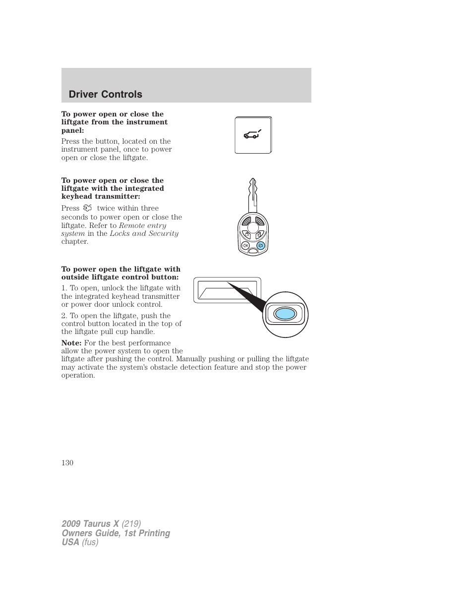 Driver controls | FORD 2009 Taurus X v.1 User Manual | Page 130 / 360