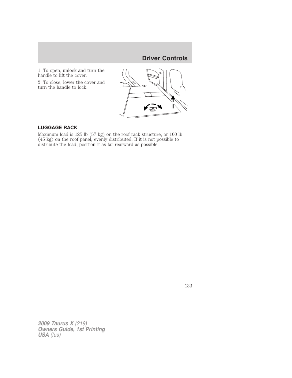 Luggage rack, Driver controls | FORD 2009 Taurus X v.1 User Manual | Page 133 / 360