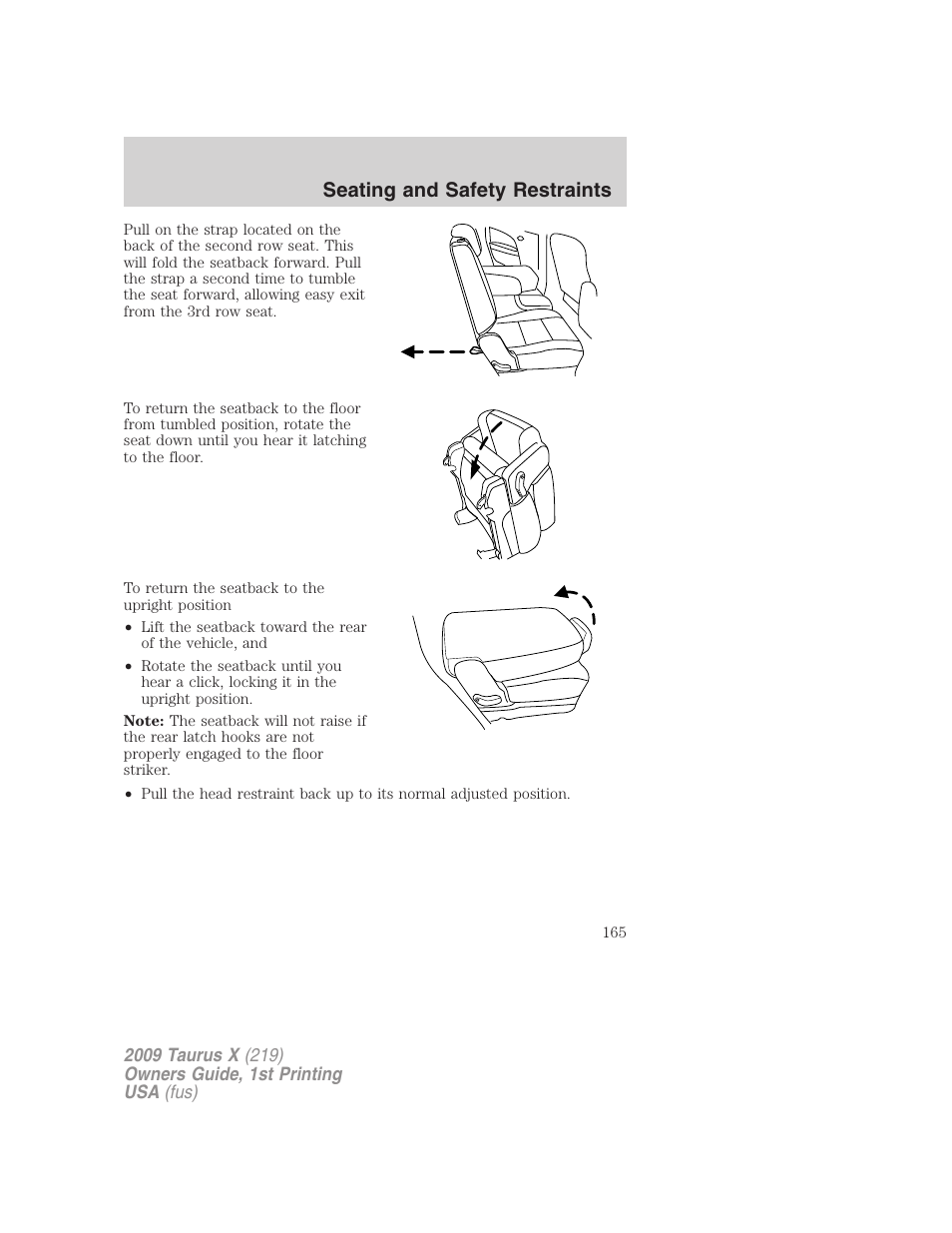 Seating and safety restraints | FORD 2009 Taurus X v.1 User Manual | Page 165 / 360