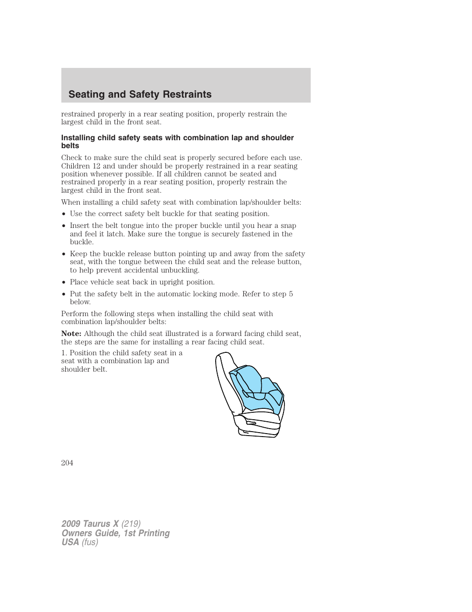 Seating and safety restraints | FORD 2009 Taurus X v.1 User Manual | Page 204 / 360