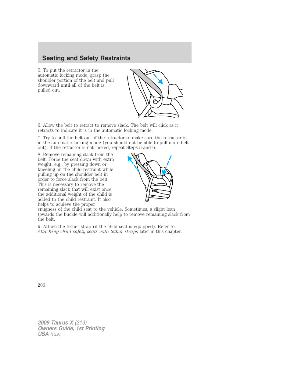 Seating and safety restraints | FORD 2009 Taurus X v.1 User Manual | Page 206 / 360