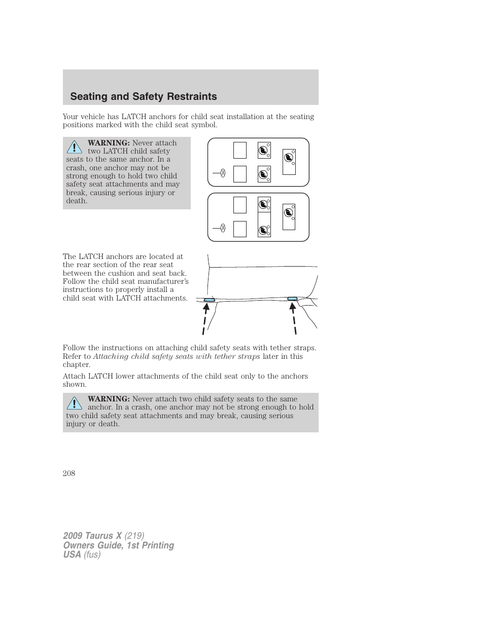 Seating and safety restraints | FORD 2009 Taurus X v.1 User Manual | Page 208 / 360