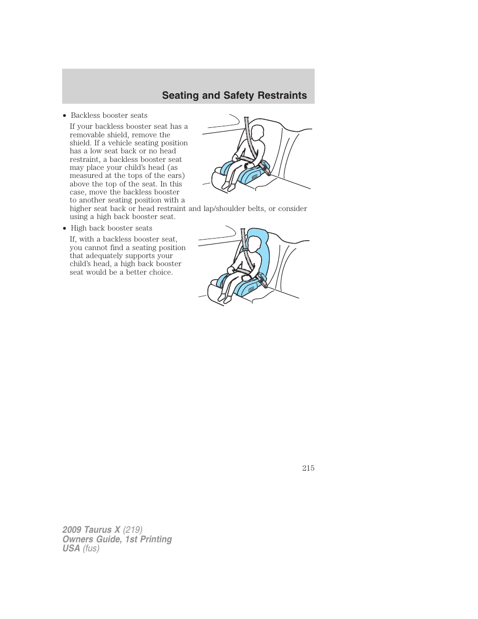 Seating and safety restraints | FORD 2009 Taurus X v.1 User Manual | Page 215 / 360