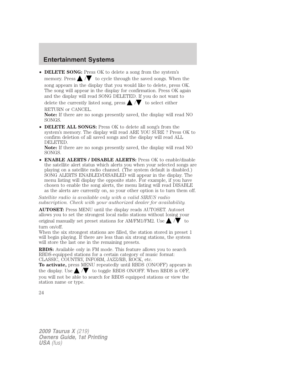 Entertainment systems | FORD 2009 Taurus X v.1 User Manual | Page 24 / 360