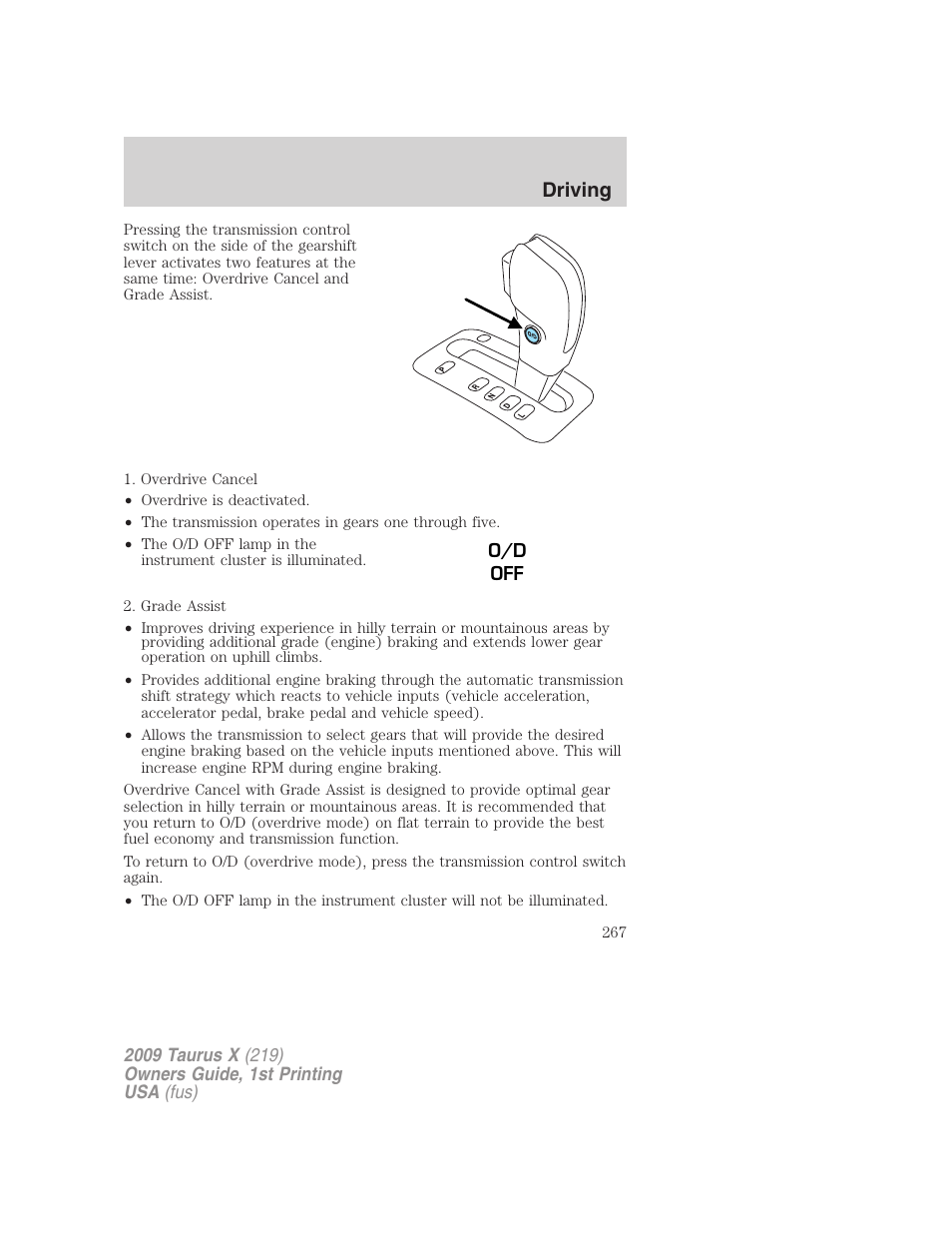 Driving | FORD 2009 Taurus X v.1 User Manual | Page 267 / 360