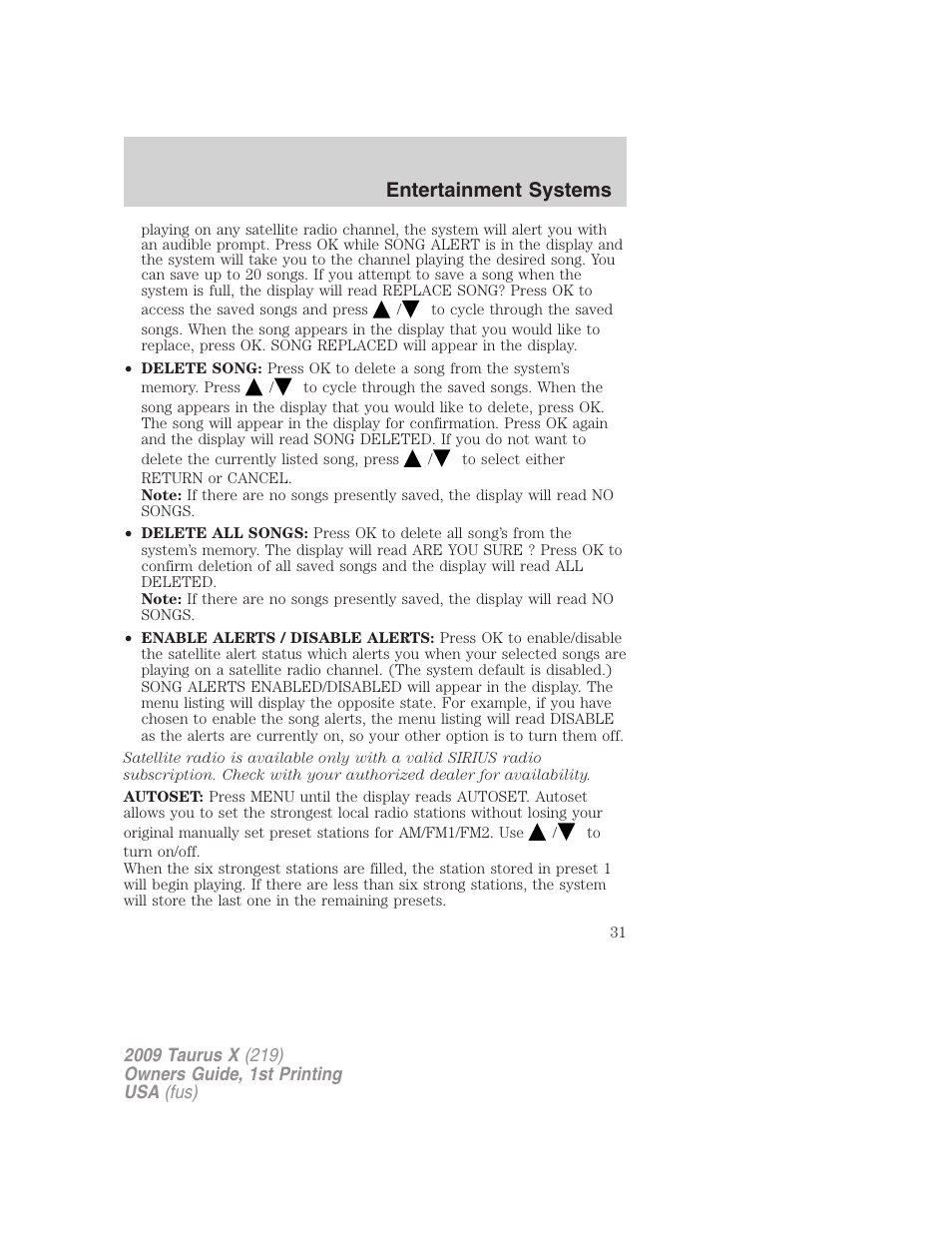 Entertainment systems | FORD 2009 Taurus X v.1 User Manual | Page 31 / 360