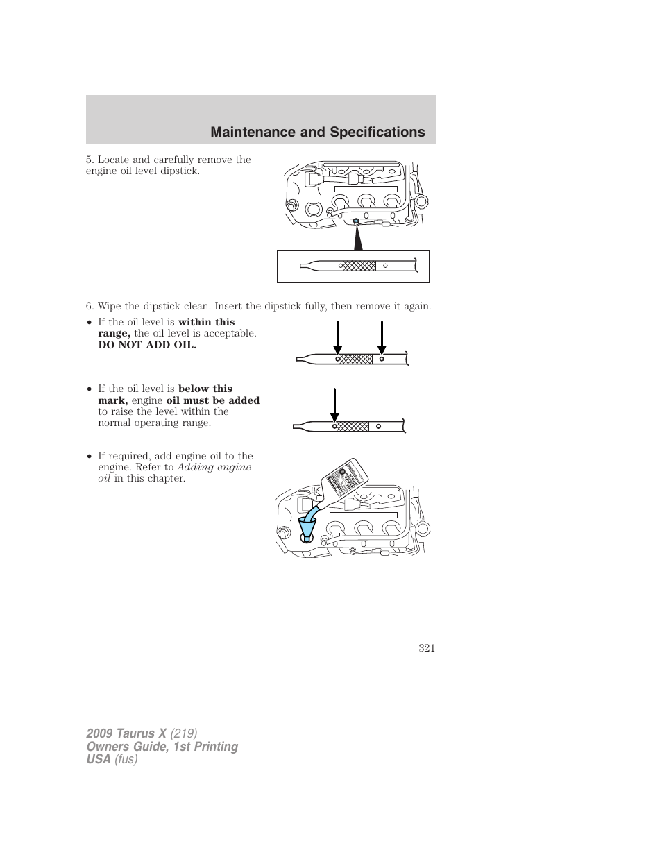 Maintenance and specifications | FORD 2009 Taurus X v.1 User Manual | Page 321 / 360