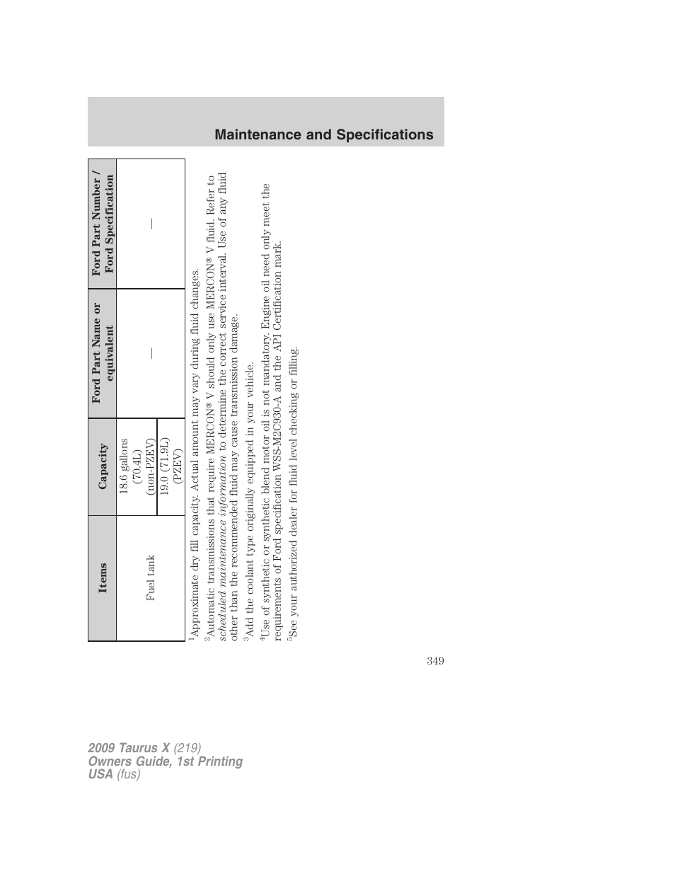 Maintenance and specifications | FORD 2009 Taurus X v.1 User Manual | Page 349 / 360