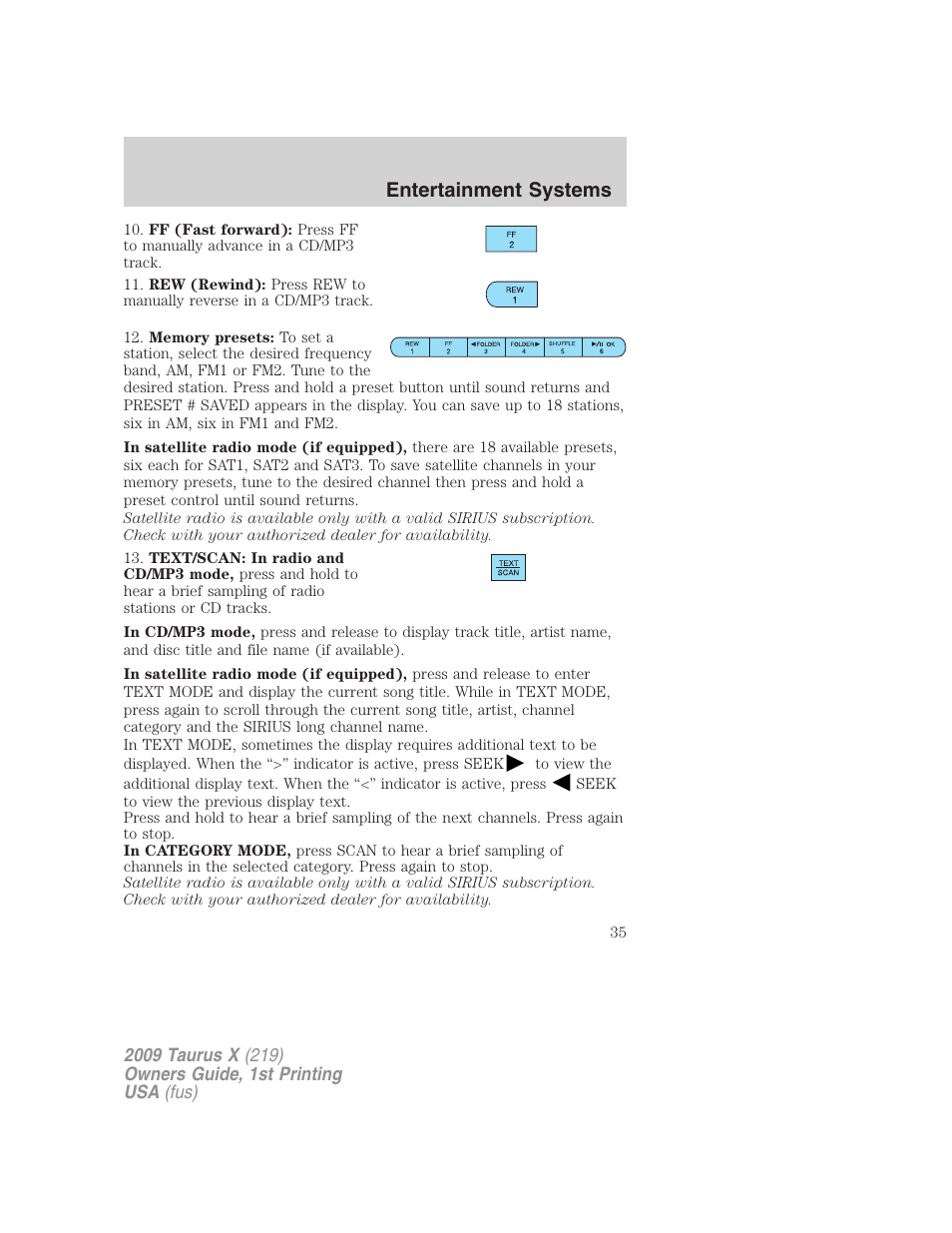 Entertainment systems | FORD 2009 Taurus X v.1 User Manual | Page 35 / 360