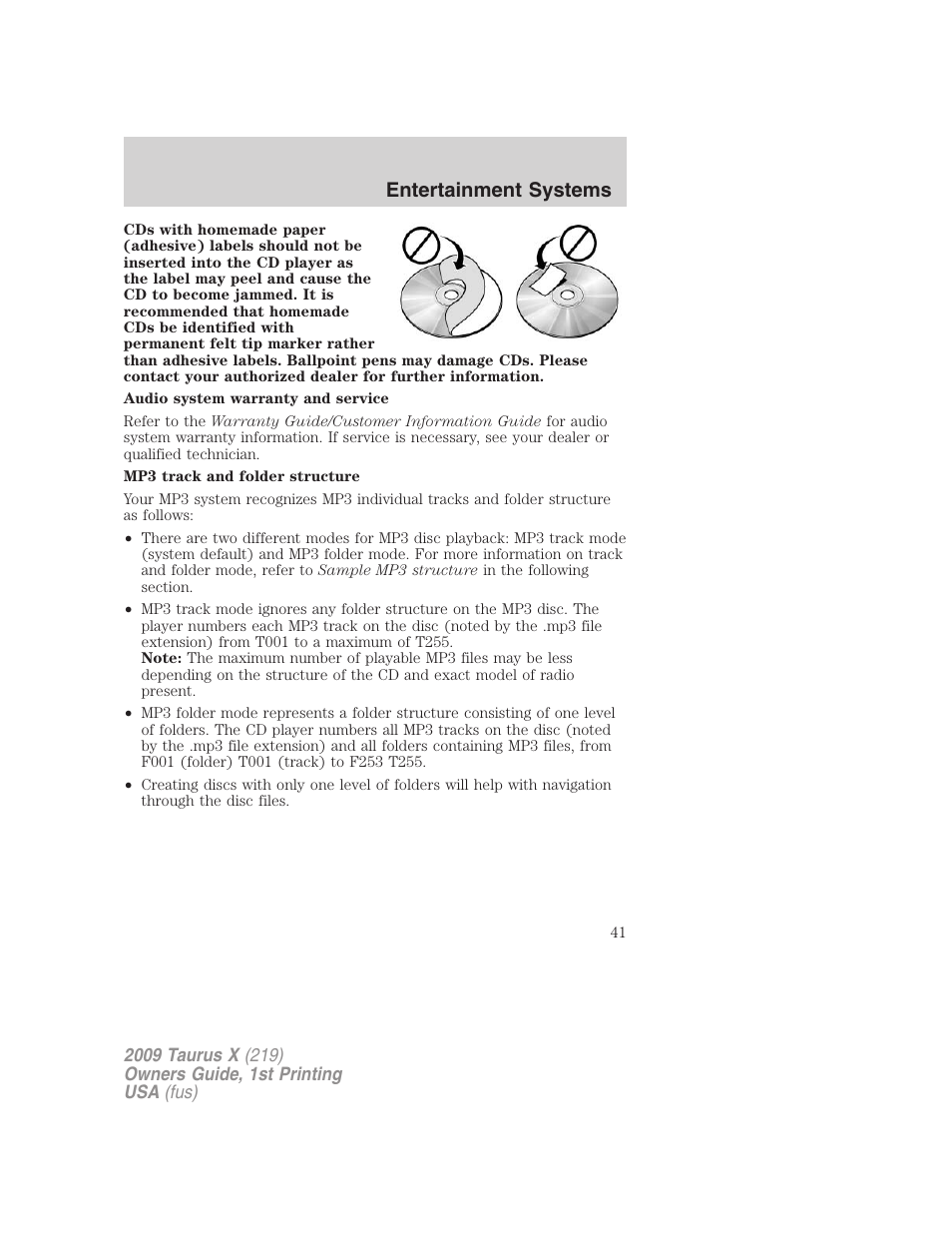 Entertainment systems | FORD 2009 Taurus X v.1 User Manual | Page 41 / 360