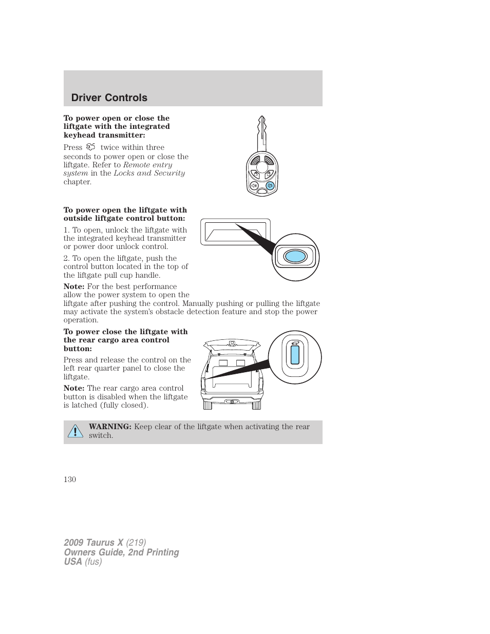 Driver controls | FORD 2009 Taurus X v.2 User Manual | Page 130 / 358