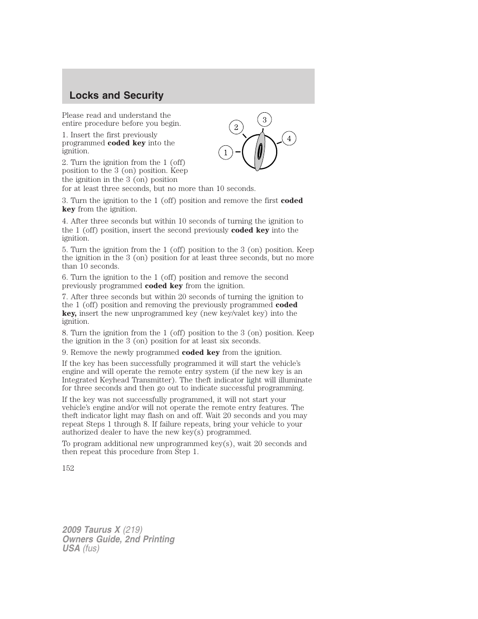 Locks and security | FORD 2009 Taurus X v.2 User Manual | Page 152 / 358